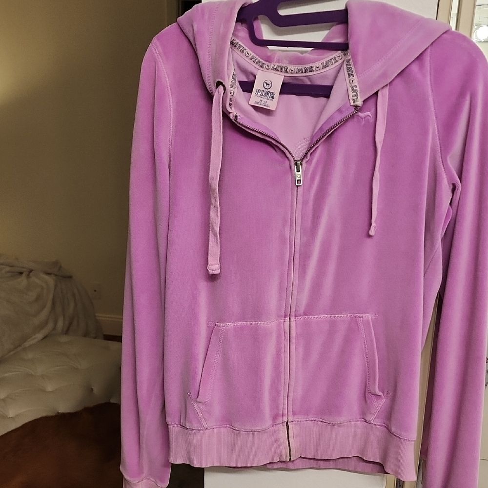 Victoria's Secret Pink VELOUR Zip-Up Hoodie Absolutely Beautiful Lilac 💜 - Picture 5 of 12